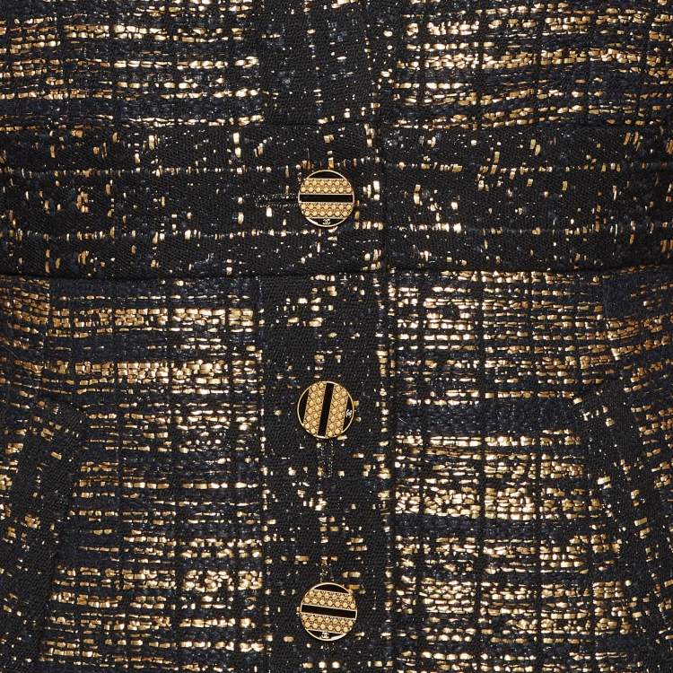Pre Owned Chanel Black Metallic Tweed Button Front Jacket M