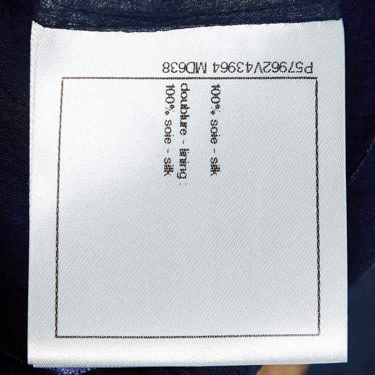 Pre Owned Chanel Navy Blue Floral Print Silk Button Detail Mini Dress M