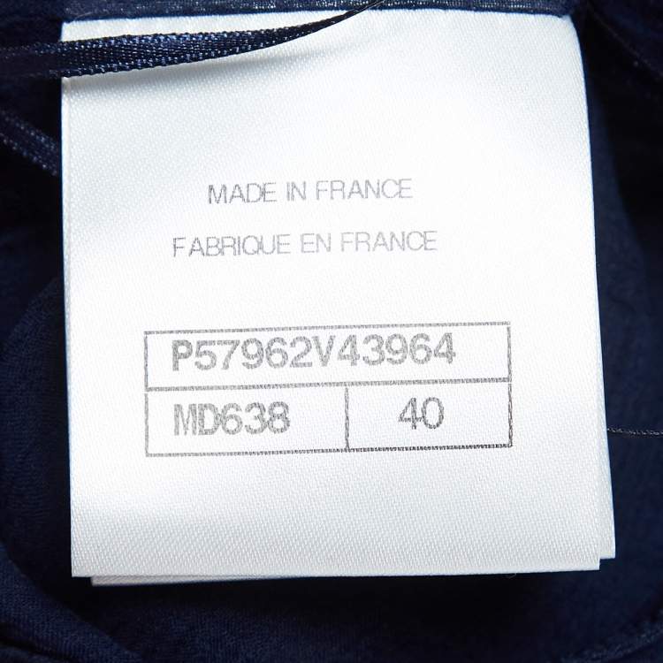 Pre Owned Chanel Navy Blue Floral Print Silk Button Detail Mini Dress M