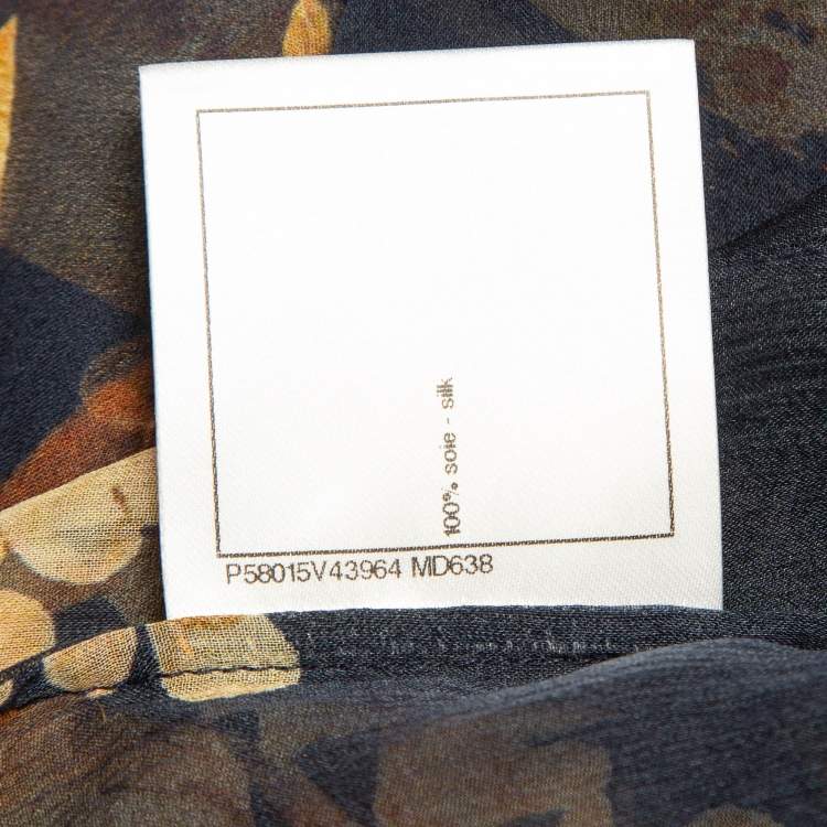 Pre Owned Chanel Navy Blue Floral Print Silk Open Front Long Cardigan M