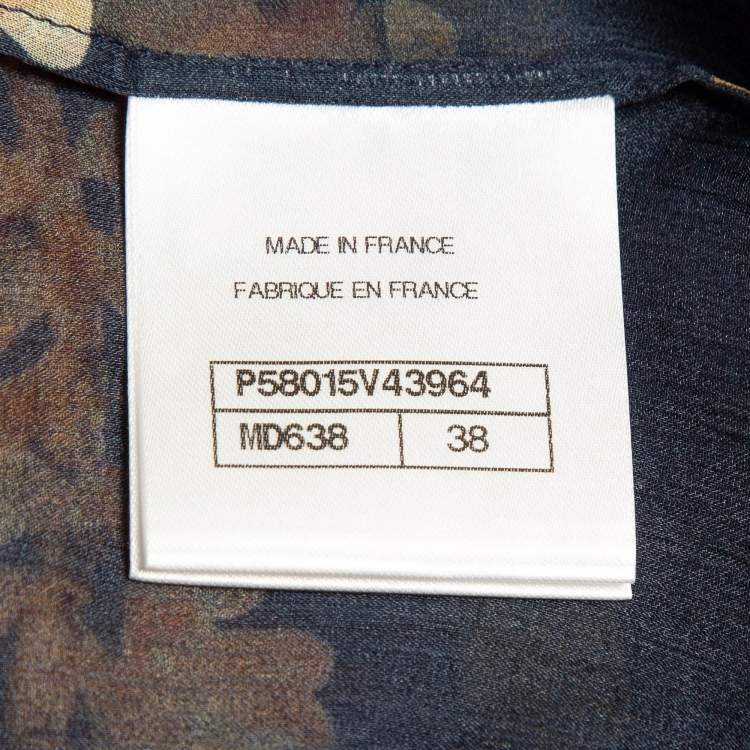 Pre Owned Chanel Navy Blue Floral Print Silk Open Front Long Cardigan M