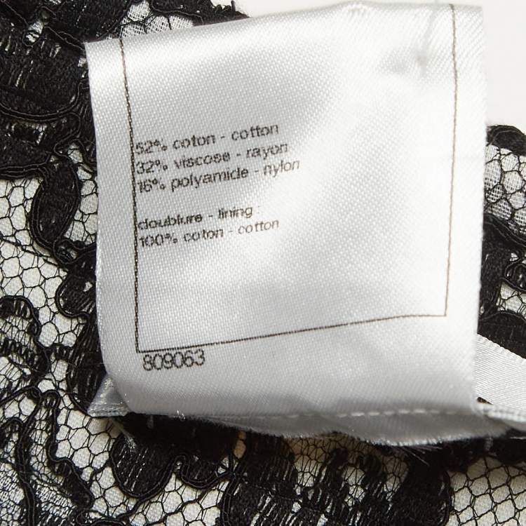 Pre Owned Chanel Black Floral Lace Ruffled High Neck Mini Dress L