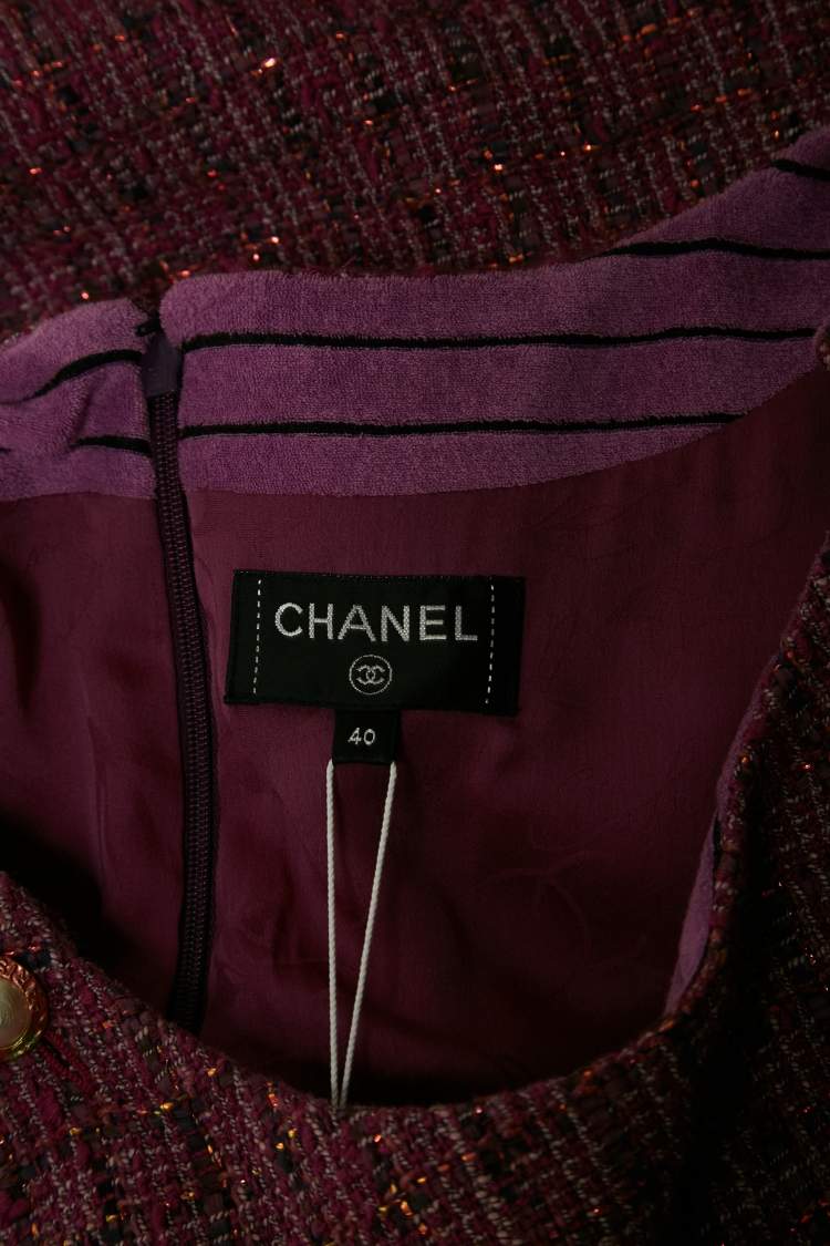 Pre Owned Chanel Purple Fantasy Tweed Mini Tunic Dress M