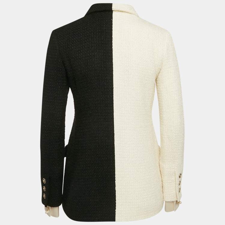 مملوكة مسبقًا Chanel White/Black Tweed Button Front Jacket S