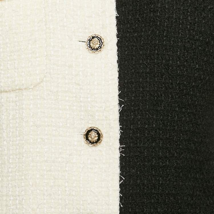مملوكة مسبقًا Chanel White/Black Tweed Button Front Jacket S