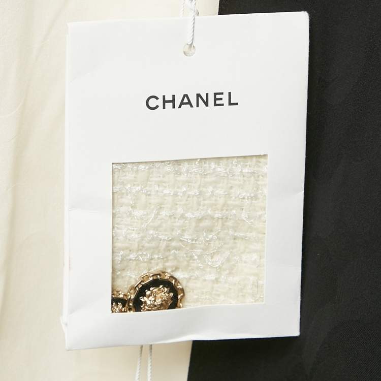 مملوكة مسبقًا Chanel White/Black Tweed Button Front Jacket S