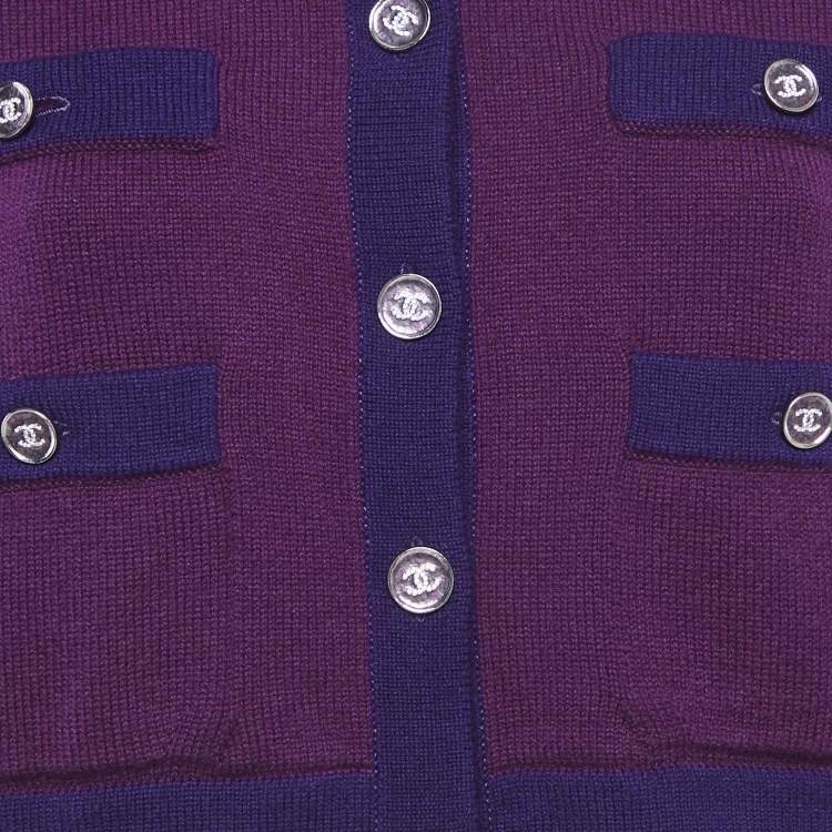 Pre Owned Chanel Purple Cashmere Button Front Cardigan L