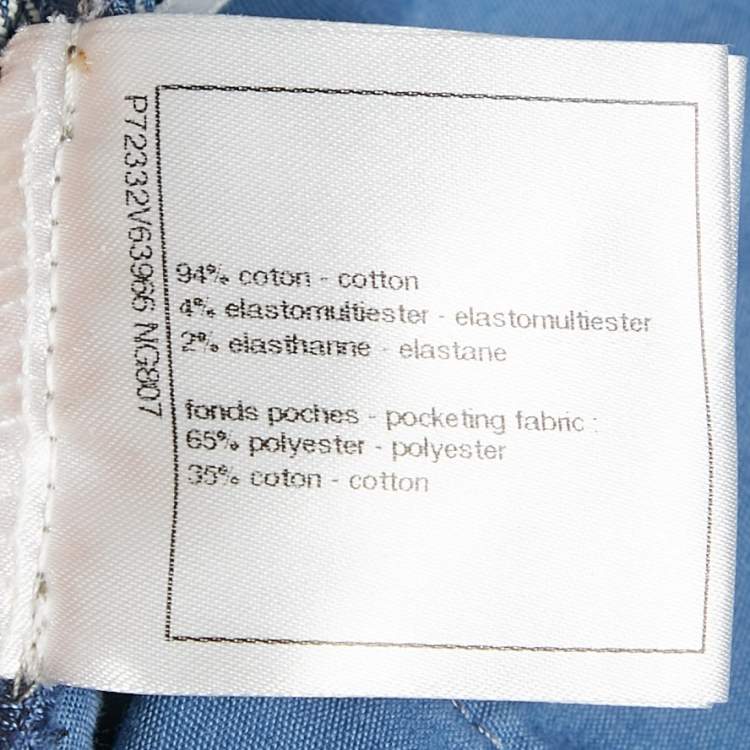 Pre Owned Chanel Blue Logo All Over Print Denim Jeans M Waist 27"