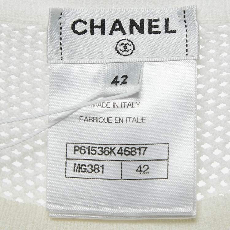 Pre Owned Chanel White CC Embroidered Mesh Sheer T-Shirt L