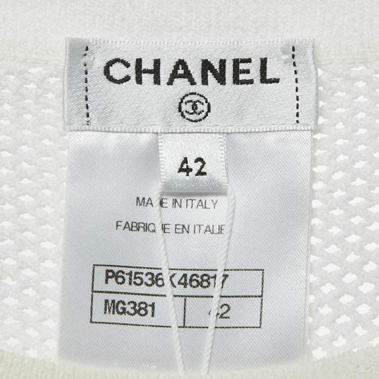 Pre Owned Chanel White CC Embroidered Mesh Sheer T-Shirt L