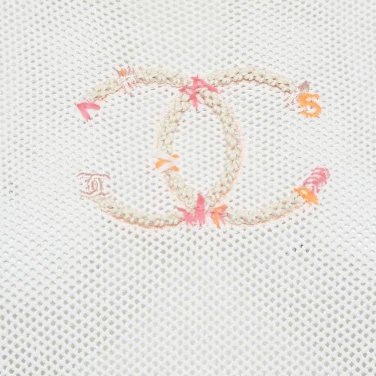 Pre Owned Chanel White CC Embroidered Mesh Sheer T-Shirt L