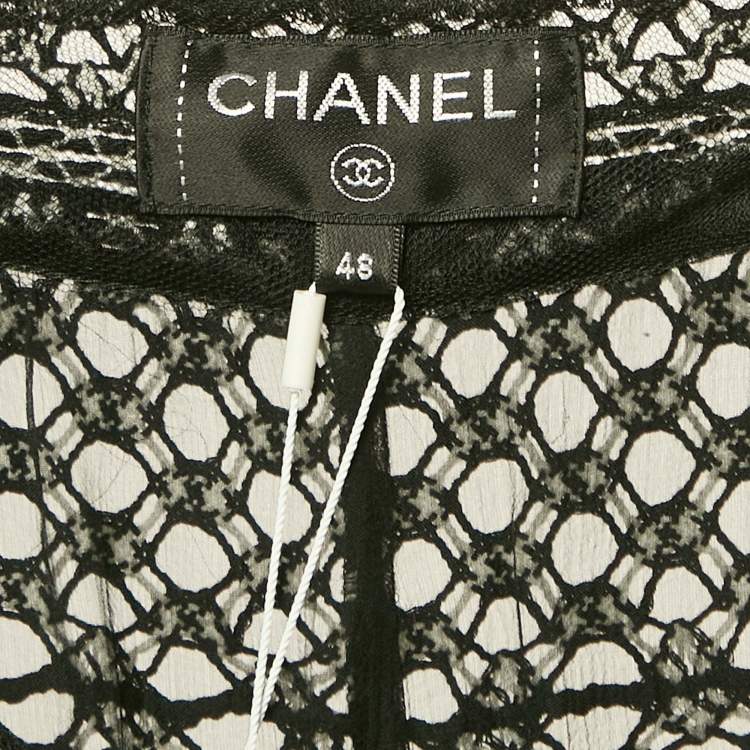 Pre Owned Chanel Black/White Guipure Lace Wide Leg Pants XL