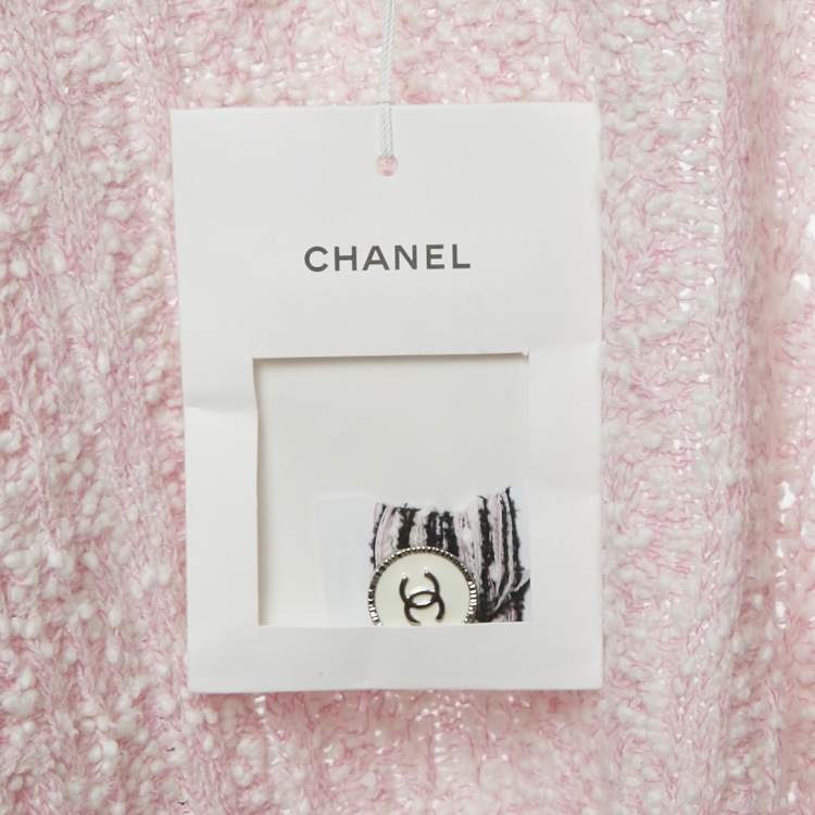 Pre Owned Chanel Pink Stretch Tweed Button Detail Cardigan S