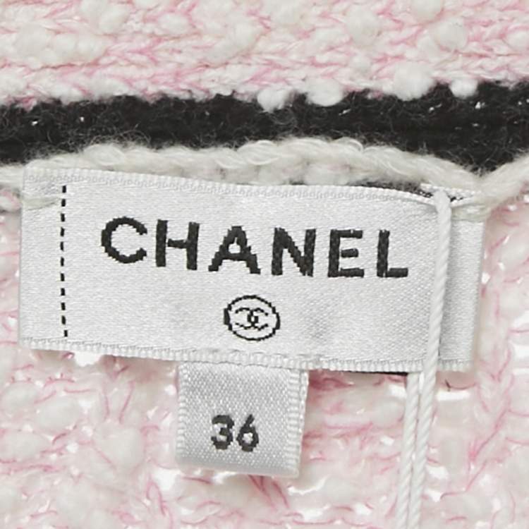 Pre Owned Chanel Pink Stretch Tweed Button Detail Cardigan S