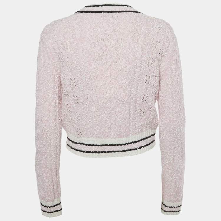 Pre Owned Chanel Pink Stretch Tweed Button Detail Cardigan S