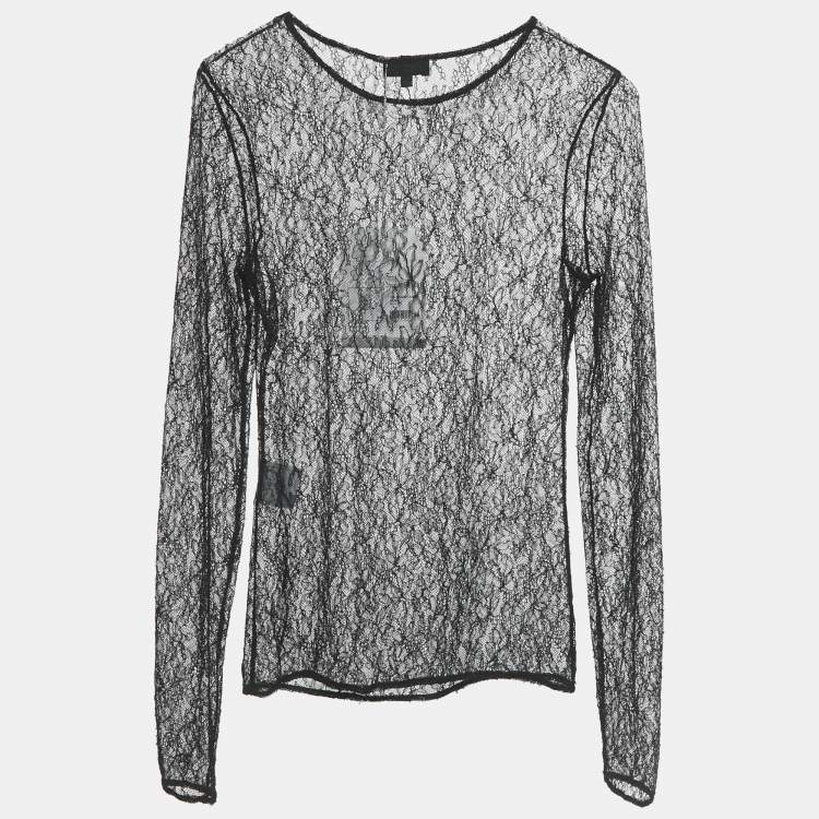 Pre Owned Chanel Black Lace Sheer Fitted Top S