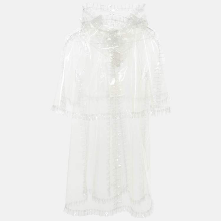 Pre Owned Chanel Transparent Synthetic Frilled Cape Raincoat S