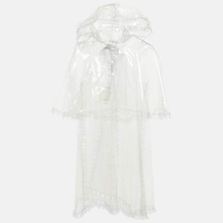 Pre Owned Chanel Transparent Synthetic Frilled Cape Raincoat S