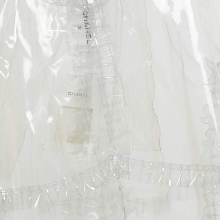 Pre Owned Chanel Transparent Synthetic Frilled Cape Raincoat S