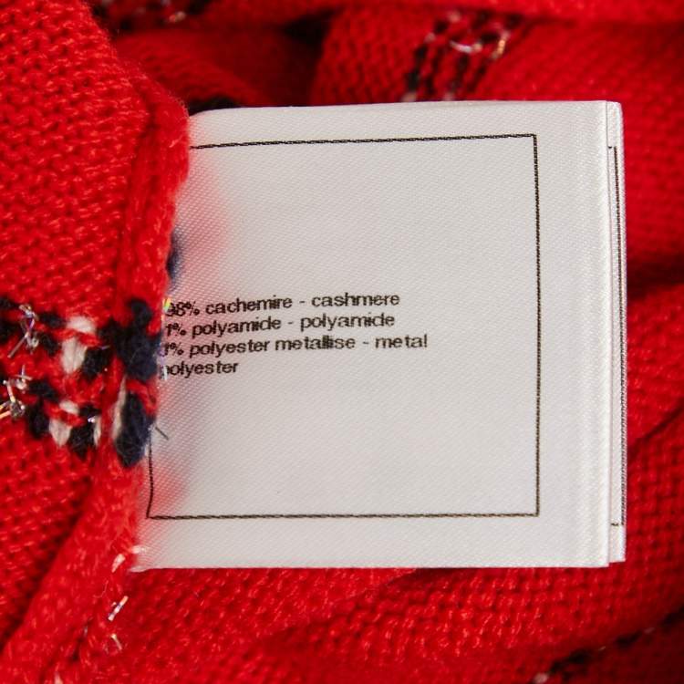 Pre Owned Chanel Red Lurex Stripe Cashmere Knit Button Back Pullover M