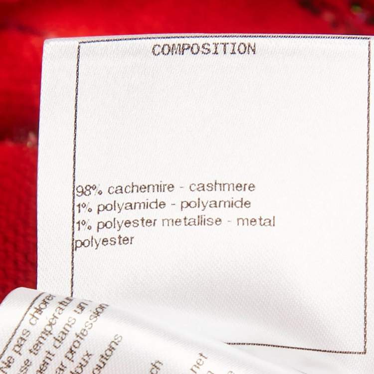 Pre Owned Chanel Red Lurex Stripe Cashmere Knit Button Back Pullover M