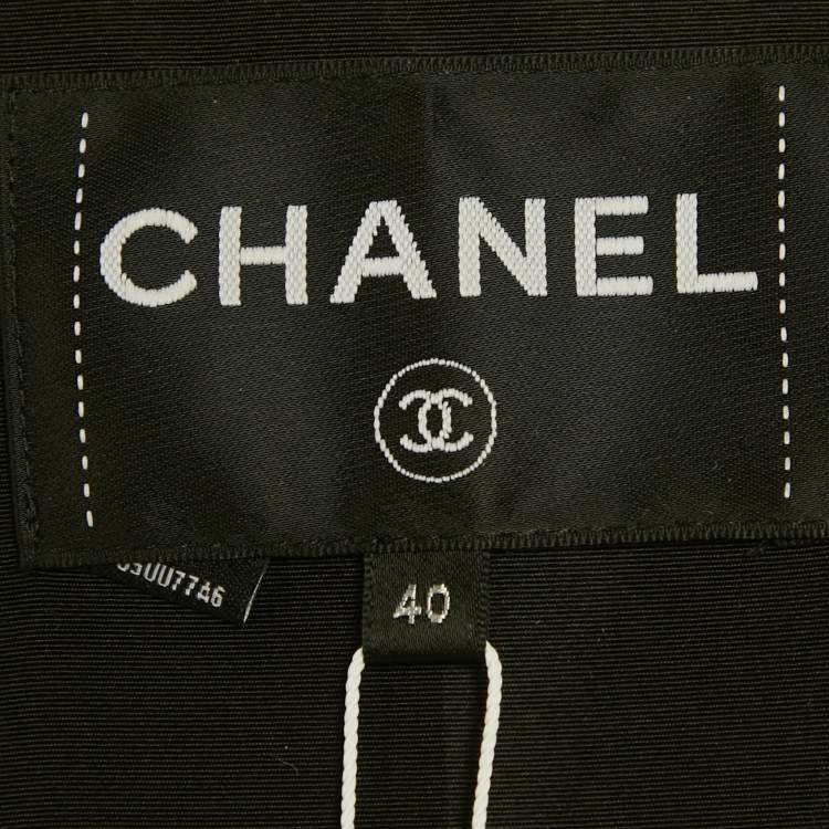 Pre Owned Chanel Black Faux Shearling Satin Finish Quilted Jacket M