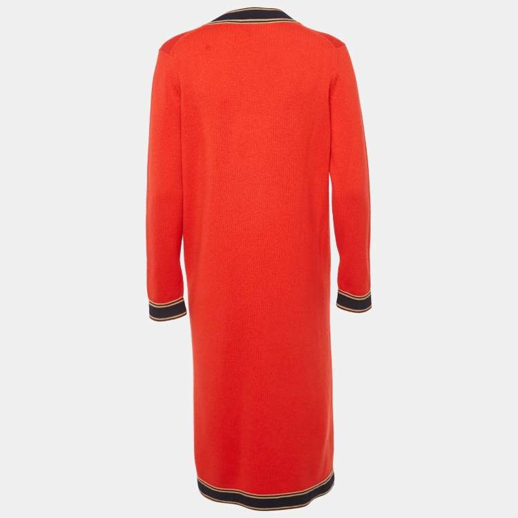 Pre Owned Chanel Red Cashmere Knit Long Cardigan M