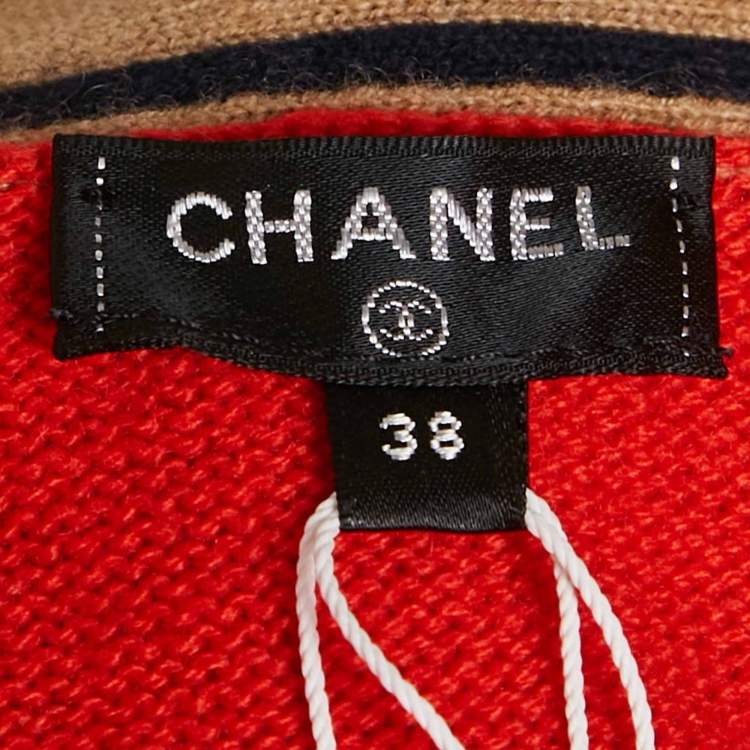 Pre Owned Chanel Red Cashmere Knit Long Cardigan M
