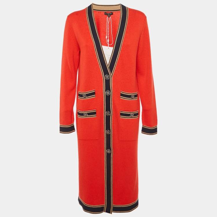 Pre Owned Chanel Red Cashmere Knit Long Cardigan M