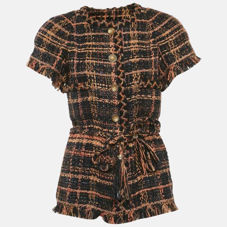 Pre Owned Chanel Black /Brown Ribbon Tweed Jacket M