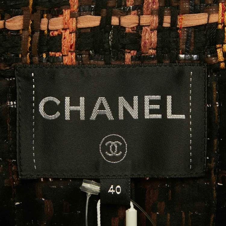 Pre Owned Chanel Black /Brown Ribbon Tweed Jacket M