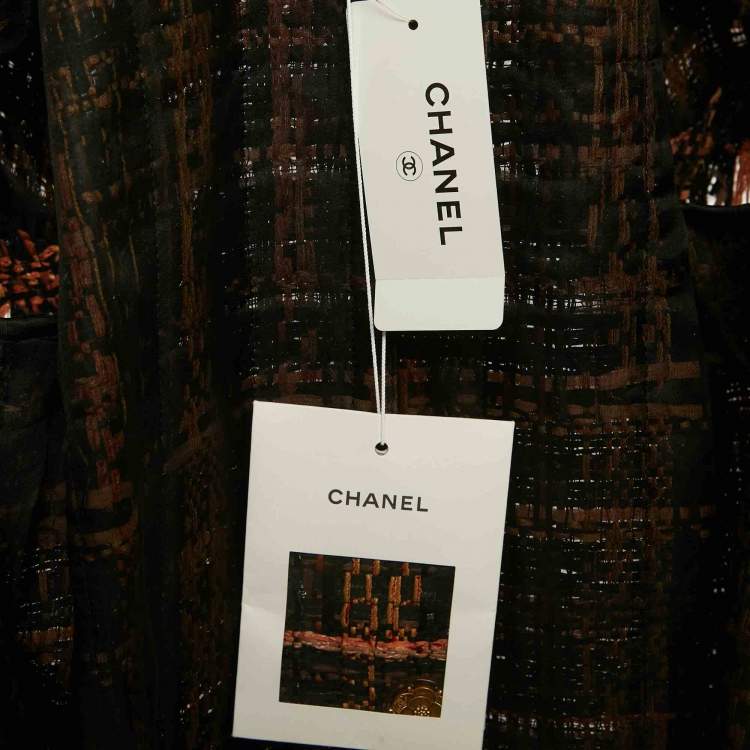 Pre Owned Chanel Black /Brown Ribbon Tweed Jacket M
