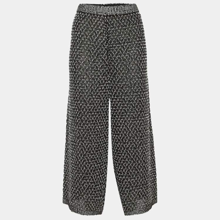 Pre Owned Chanel Black Textured Silk & Cotton Knit Culottes XL