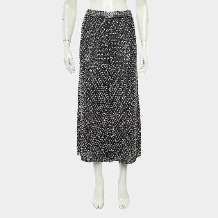 Pre Owned Chanel Black Textured Silk & Cotton Knit Culottes XL