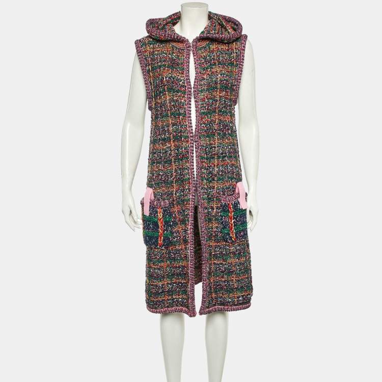 Pre Owned Chanel Multicolor Lurex Knit Hooded Cardigan M