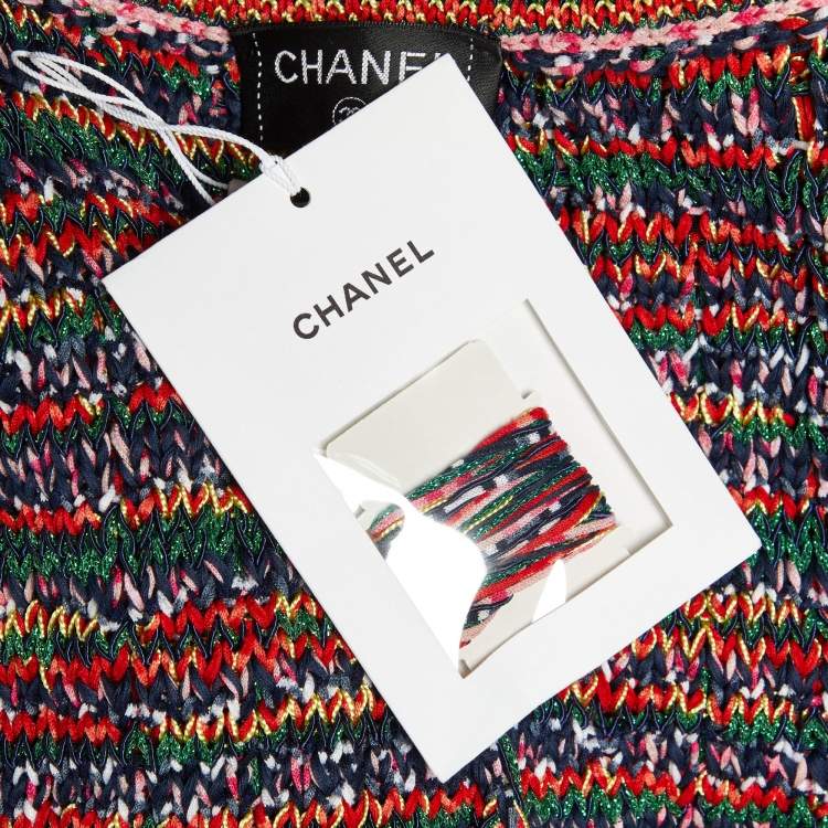 Pre Owned Chanel Multicolor Lurex Knit Hooded Cardigan M