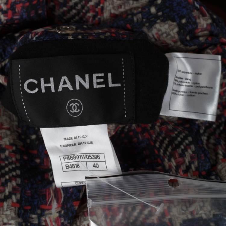 Pre Owned Chanel Multicolor Checked Tweed Print Technical Fabric Reversible Jacket M 