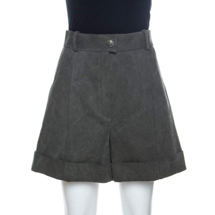 Pre Owned Chanel Dark Khaki Cotton Shorts M