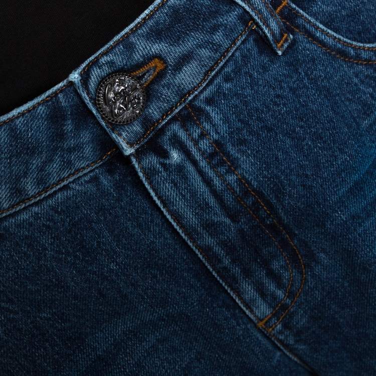 Pre Owned Chanel Two Tone Denim Mid Rise Jeans L