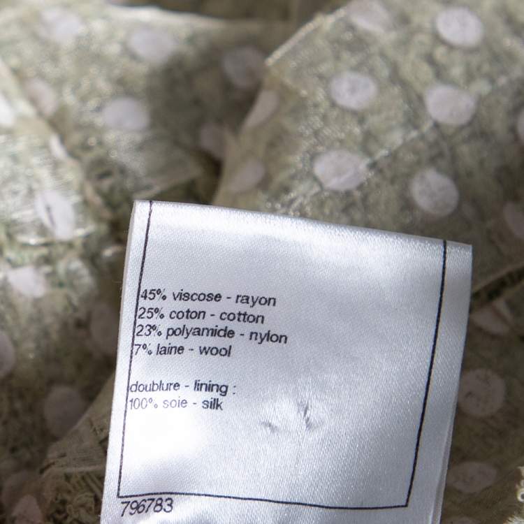 مملوكة مسبقًا Chanel Green Polka Dotted Overlay Tweed Button Front Blazer M