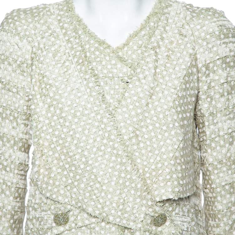 مملوكة مسبقًا Chanel Green Polka Dotted Overlay Tweed Button Front Blazer M
