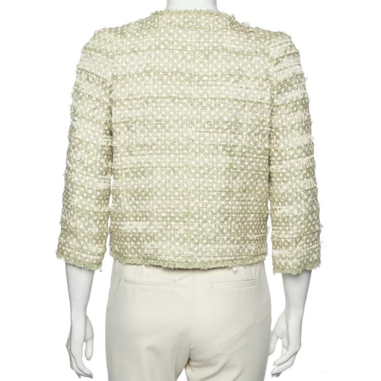 مملوكة مسبقًا Chanel Green Polka Dotted Overlay Tweed Button Front Blazer M