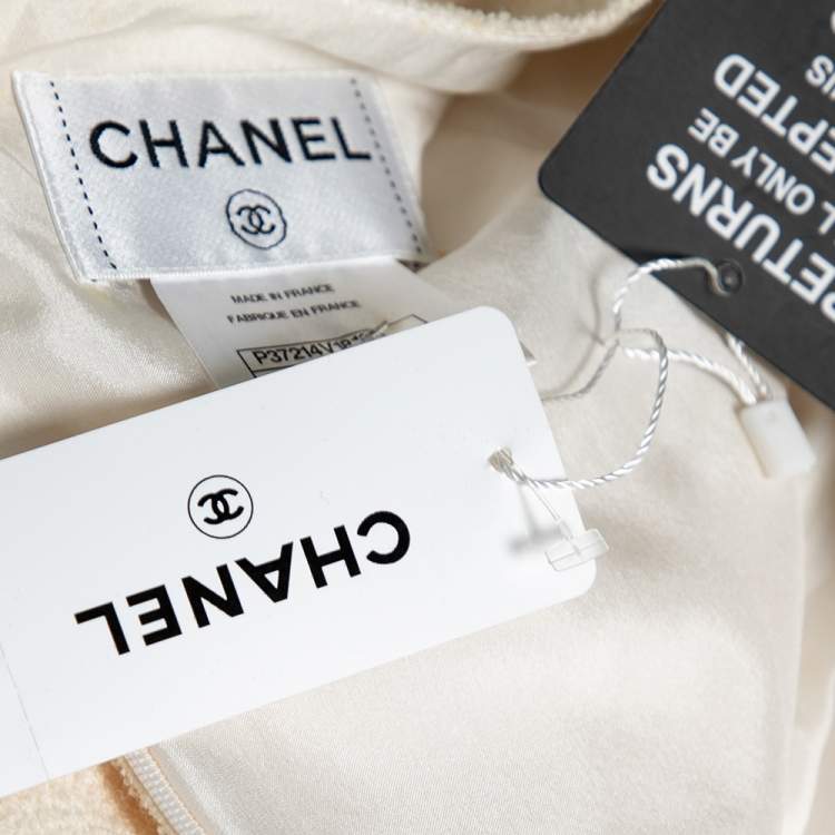 Pre Owned Chanel Cream Textured Wool Sleeveless Dress M 