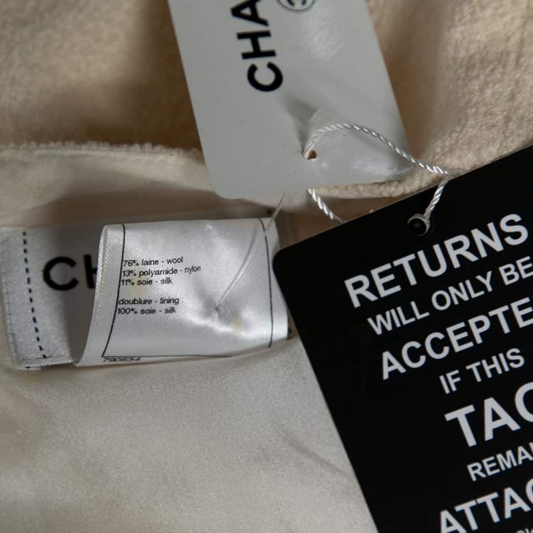 Pre Owned Chanel Cream Textured Wool Sleeveless Dress M 