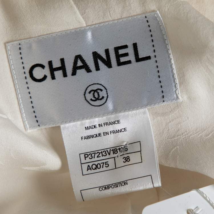 Pre Owned Chanel Cream Textured Wool Button Front Blazer Jacket M 