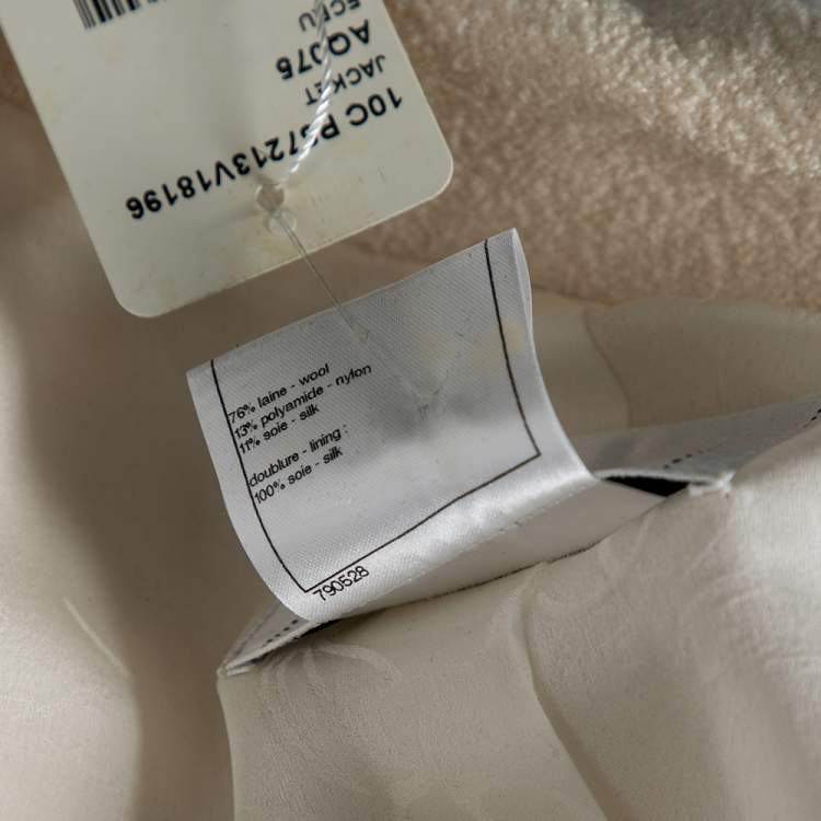 Pre Owned Chanel Cream Textured Wool Button Front Blazer Jacket M 