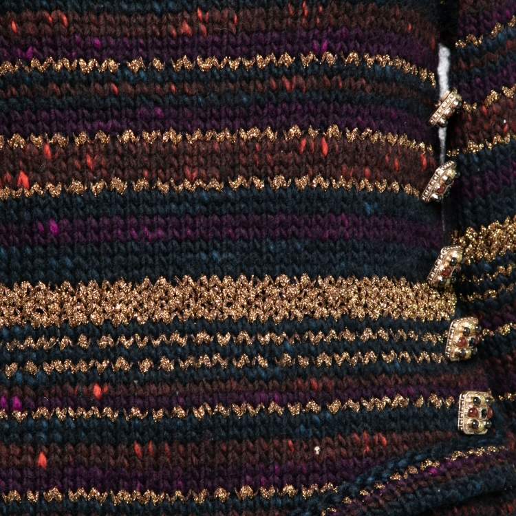 Pre Owned Chanel Multicolor Striped Lurex Knit Wool Button Detail Dress M
