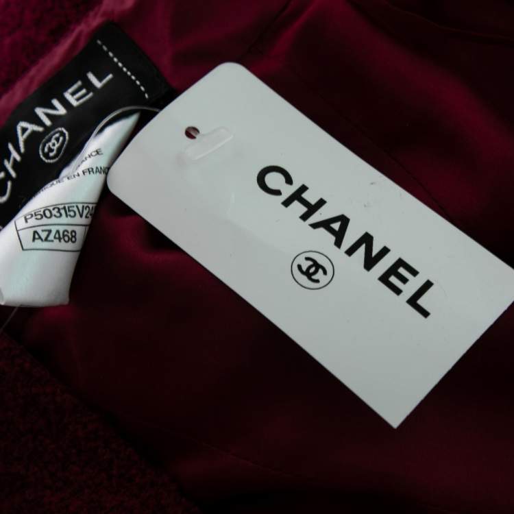 Pre Owned Chanel Burgundy Tweed Braid Trimmed Skirt L