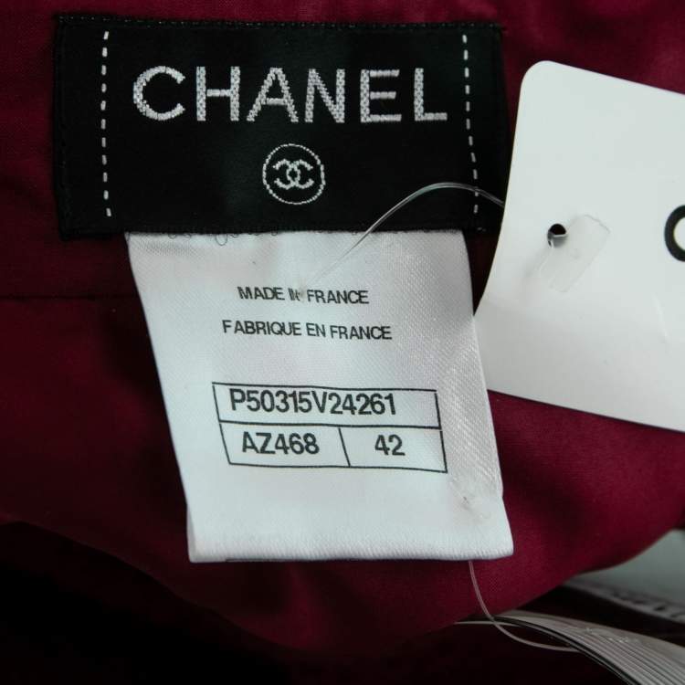 Pre Owned Chanel Burgundy Tweed Braid Trimmed Skirt L