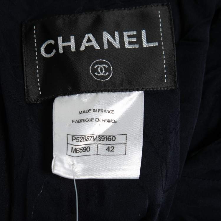 مملوكة مسبقًا Chanel Black & Blue Tweed Pleated Midi Dress L